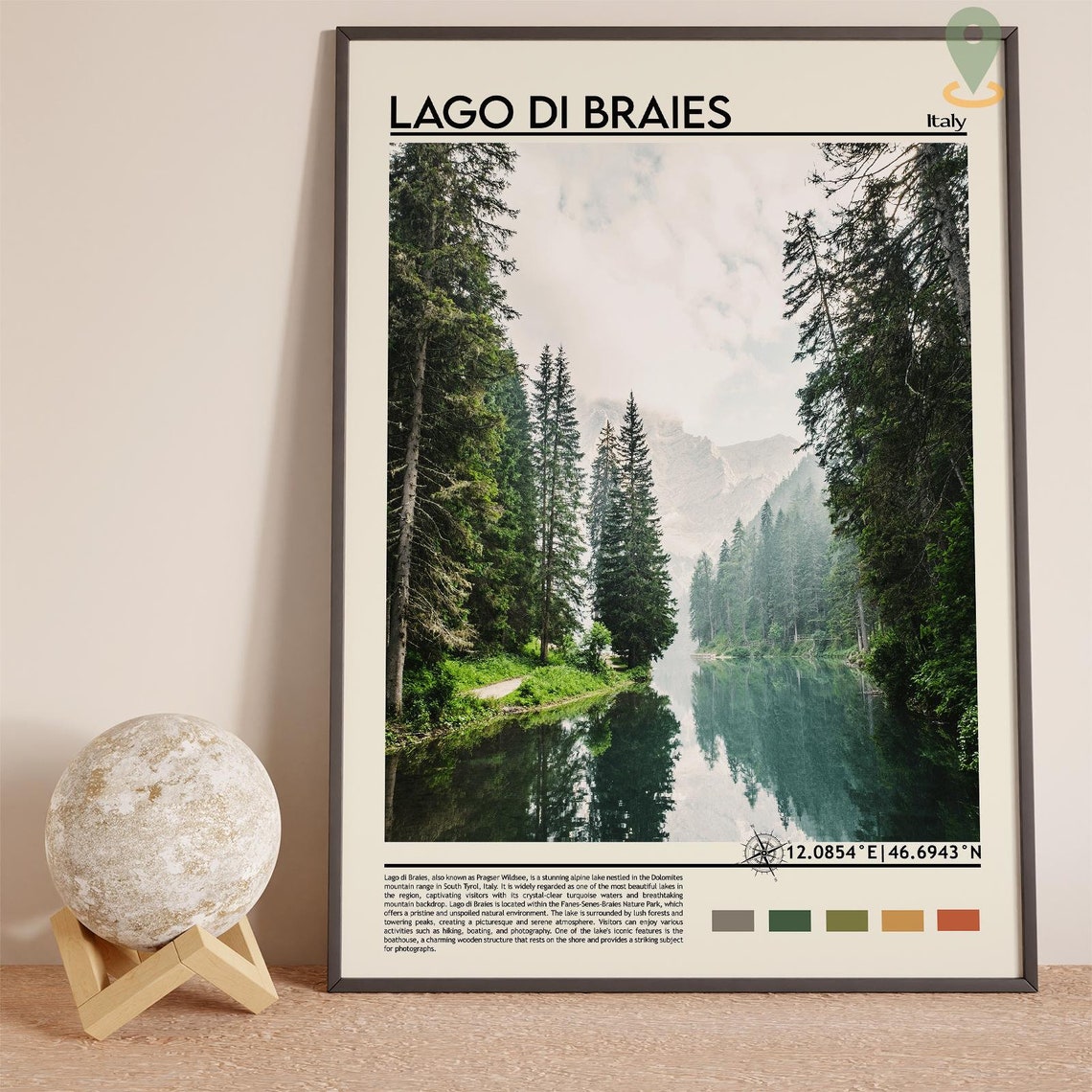 Lago Di Braies Print Lago Di Braies Art Lago Di Braies Poster Lago Di Braies Painting Italy Travel Poster Dolomites Alps Poster - Image 3