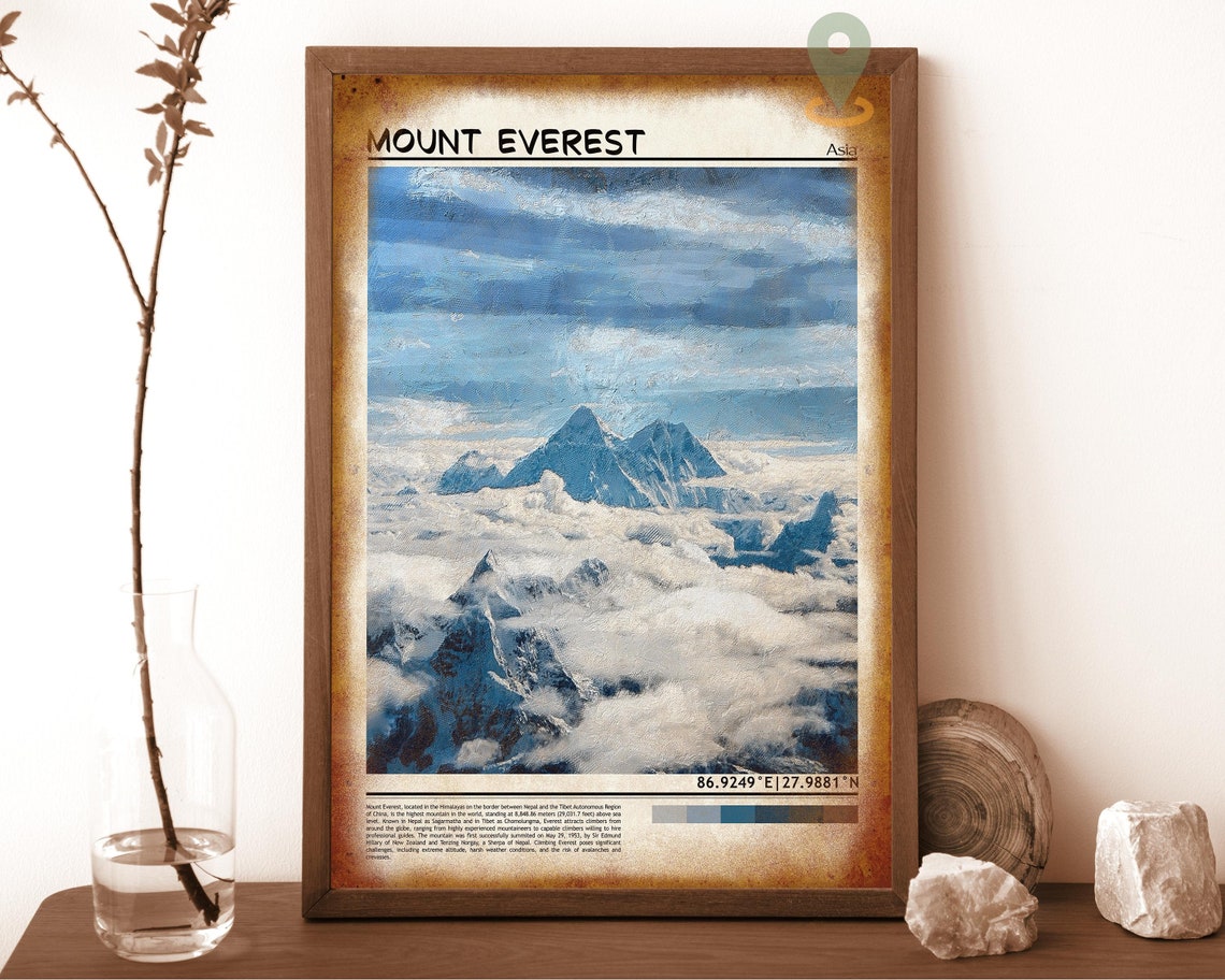 Mount Everest Asia Towering Snow Peak Above Clouds Art Poster - Image 6