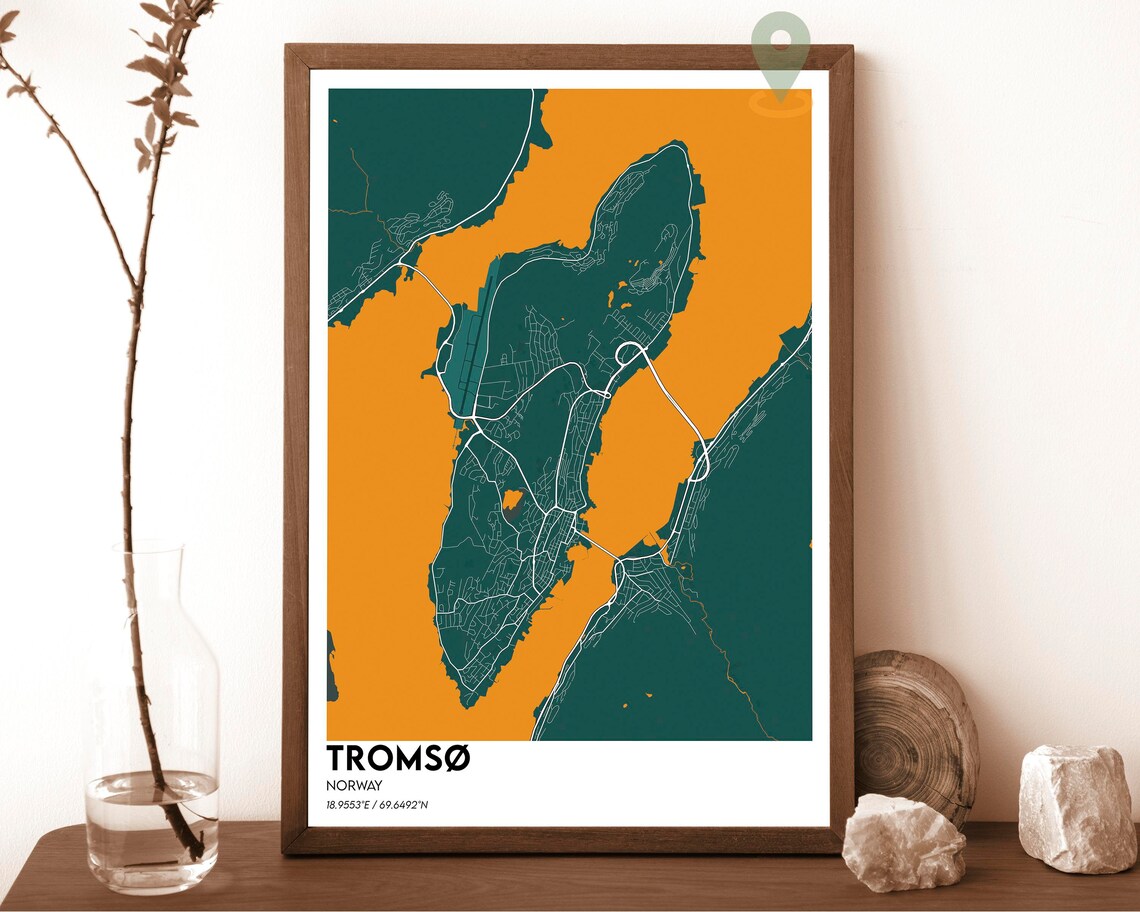 Tromso Norway Navy Gold Island City Street Map Arctic Art Poster - Image 5