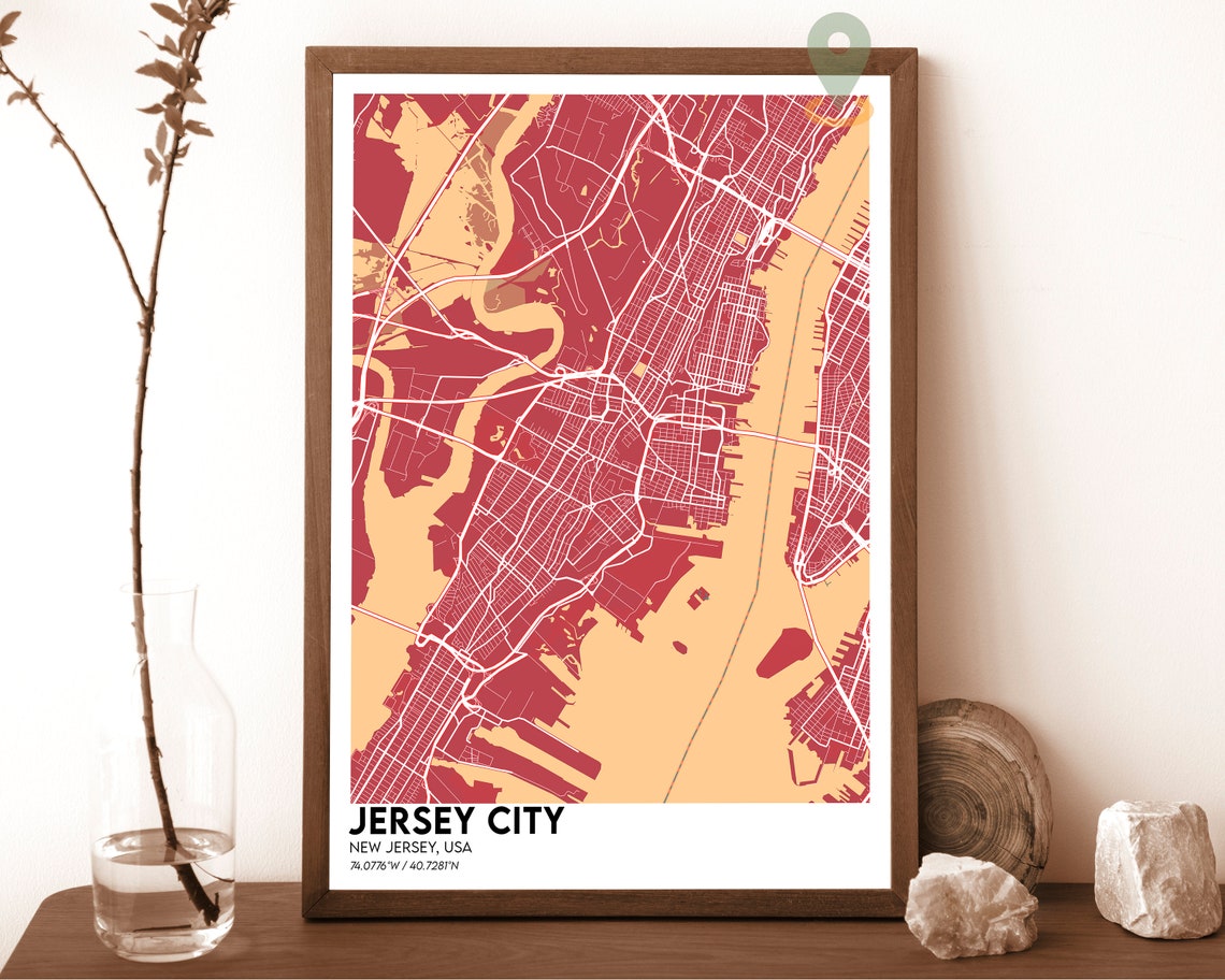 Jersey City New Jersey Bold Orange Street Map Modern Art Poster - Image 4