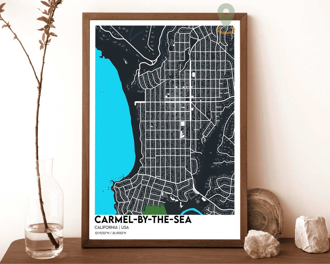Carmel By The Sea California Navy Gold Street Map Art Poster - Image 6