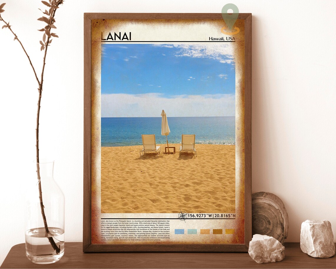 Lanai Hawaii Beach Chairs Umbrella Tropical Sand Island Poster - Image 6