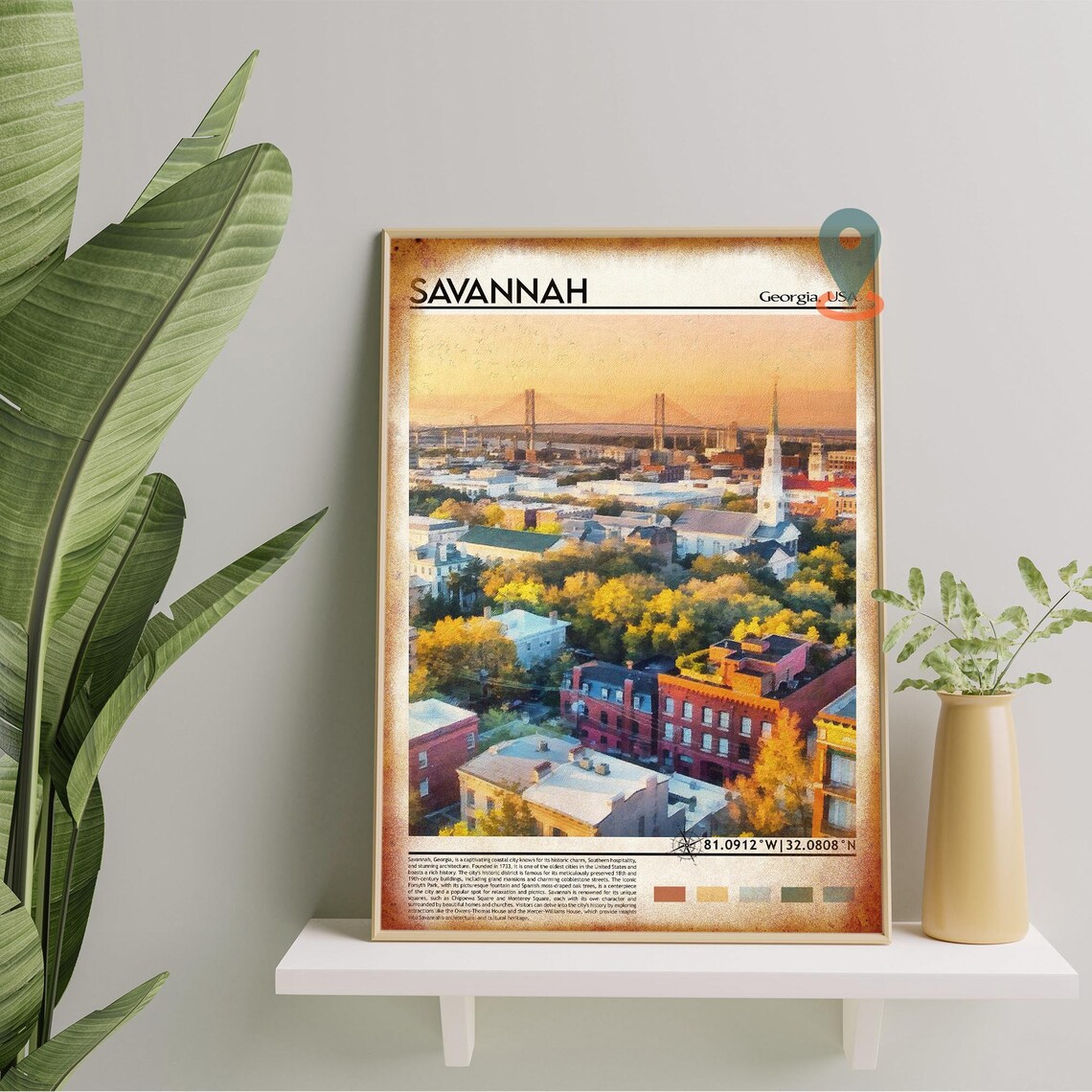 Savannah Georgia Historic City Bridge Sunset View Travel Poster - Image 2
