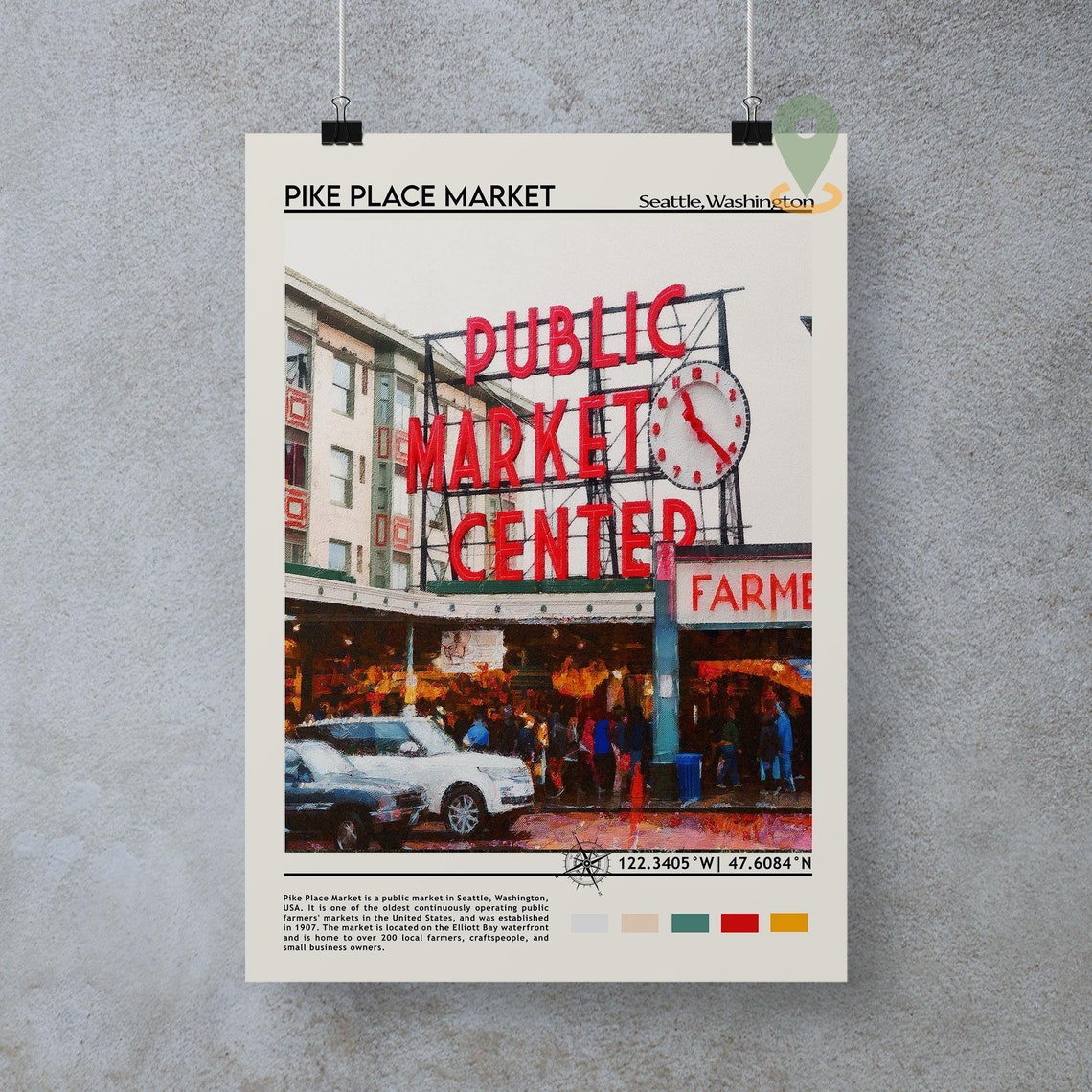 Pike Place Market Print Pike Place Market Art Pike Place Market Poster Pike Place Market Poster Print Seattle Travel Poster Seattle Art - Image 4