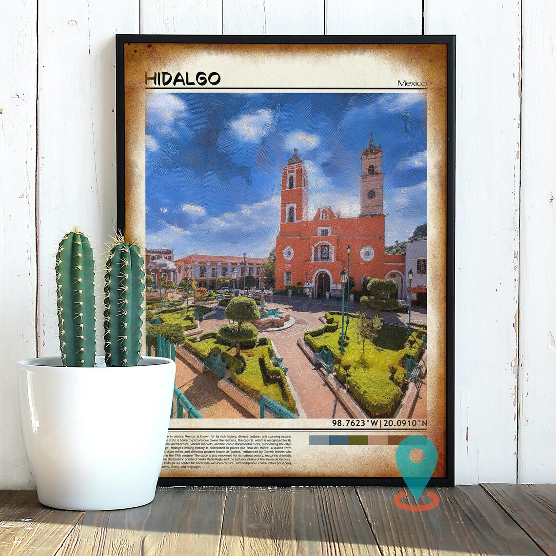 Hidalgo Mexico Glowing Red Church Plaza Colonial Town Travel Poster - Image 2