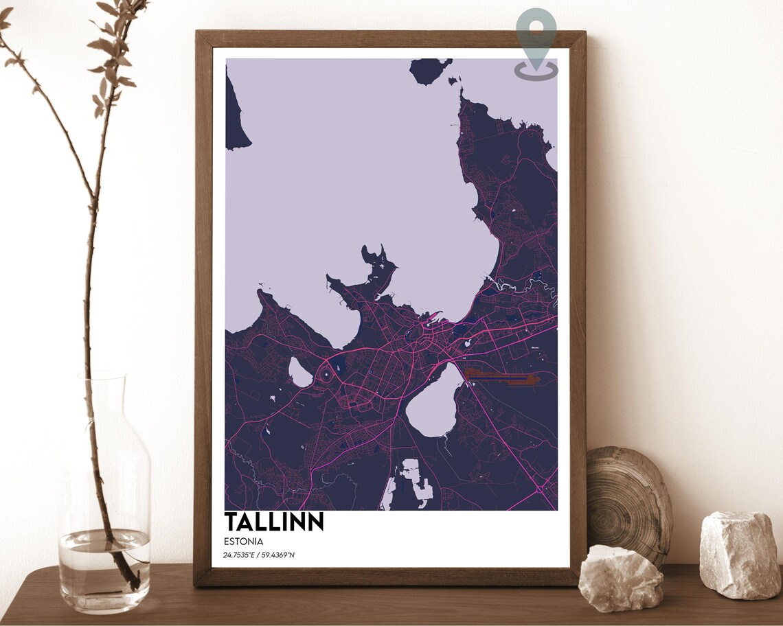 Tallinn Estonia Dark Cyan Modern Gulf City Map Home Decor Poster - Image 2