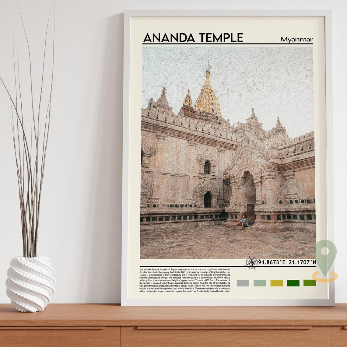 Ananda Temple Bagan Myanmar Ancient Buddhist Temple Travel Print - Image 5