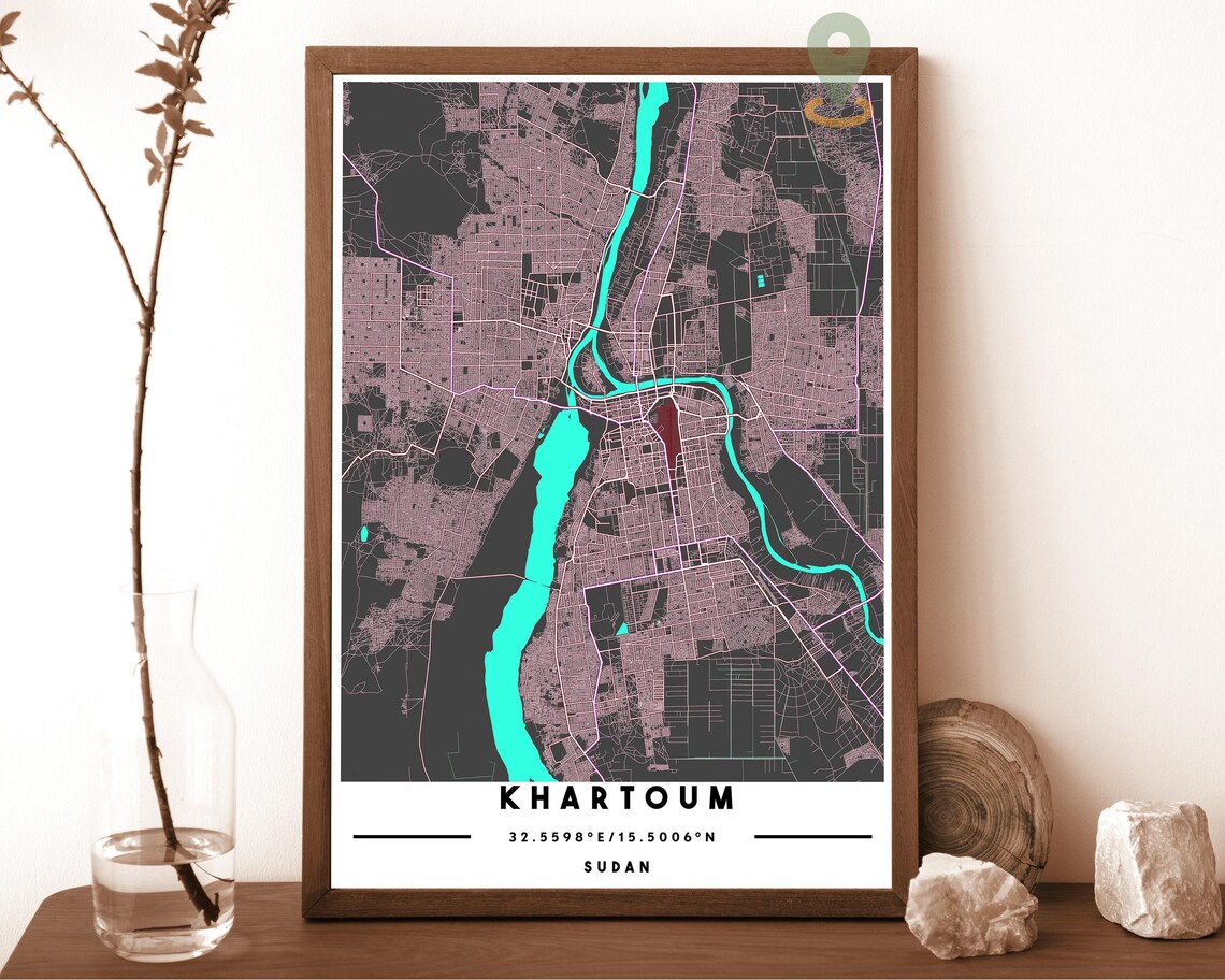 Khartoum Sudan City Street Map Nile Gold Navy Poster Wall Decor - Image 4
