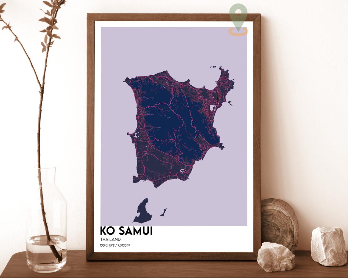 Ko Samui Thailand Island Map Minimal Light on Teal Graphic Poster - Image 2