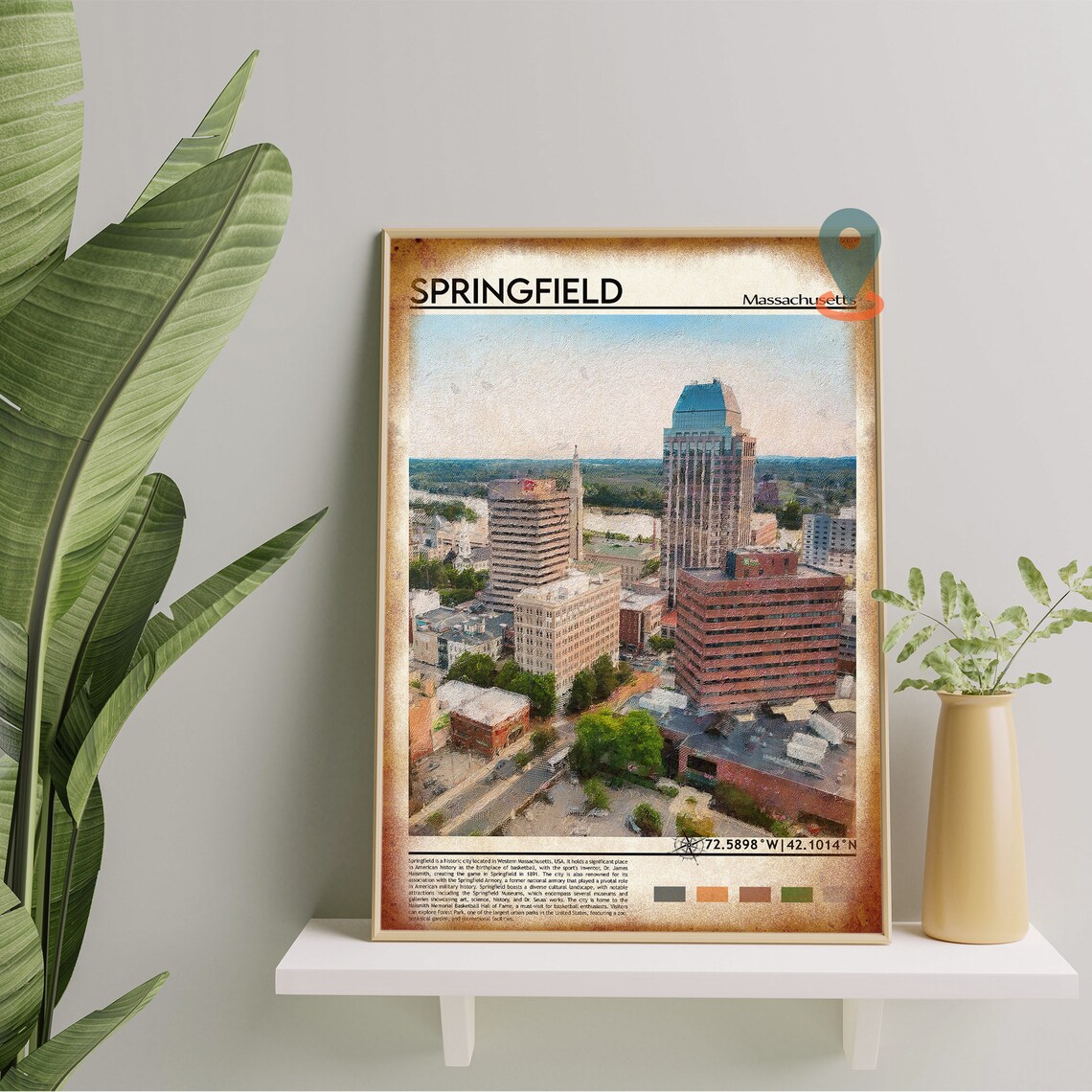 Springfield Massachusetts City Skyline Painting Travel Poster - Image 2