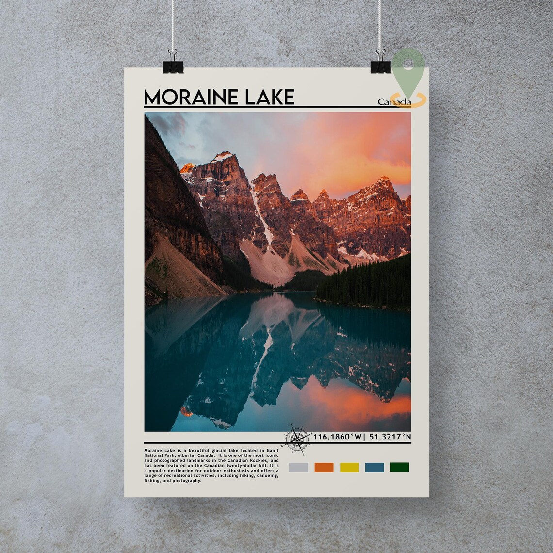 Moraine Lake Canada Banff Sunset Reflection Photo Travel Poster - Image 4