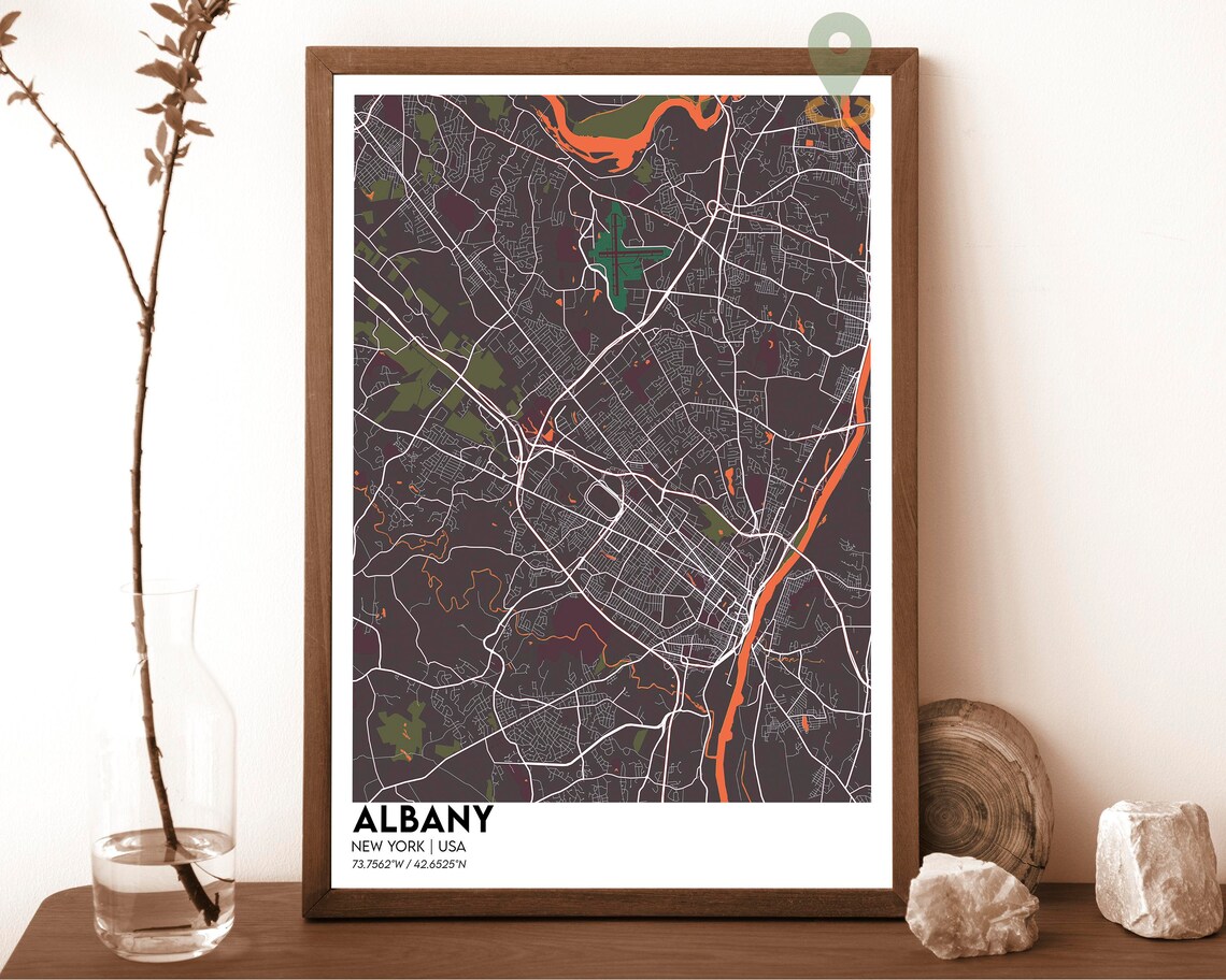 Albany New York Hudson River Dark Blue City Street Map Poster - Image 5