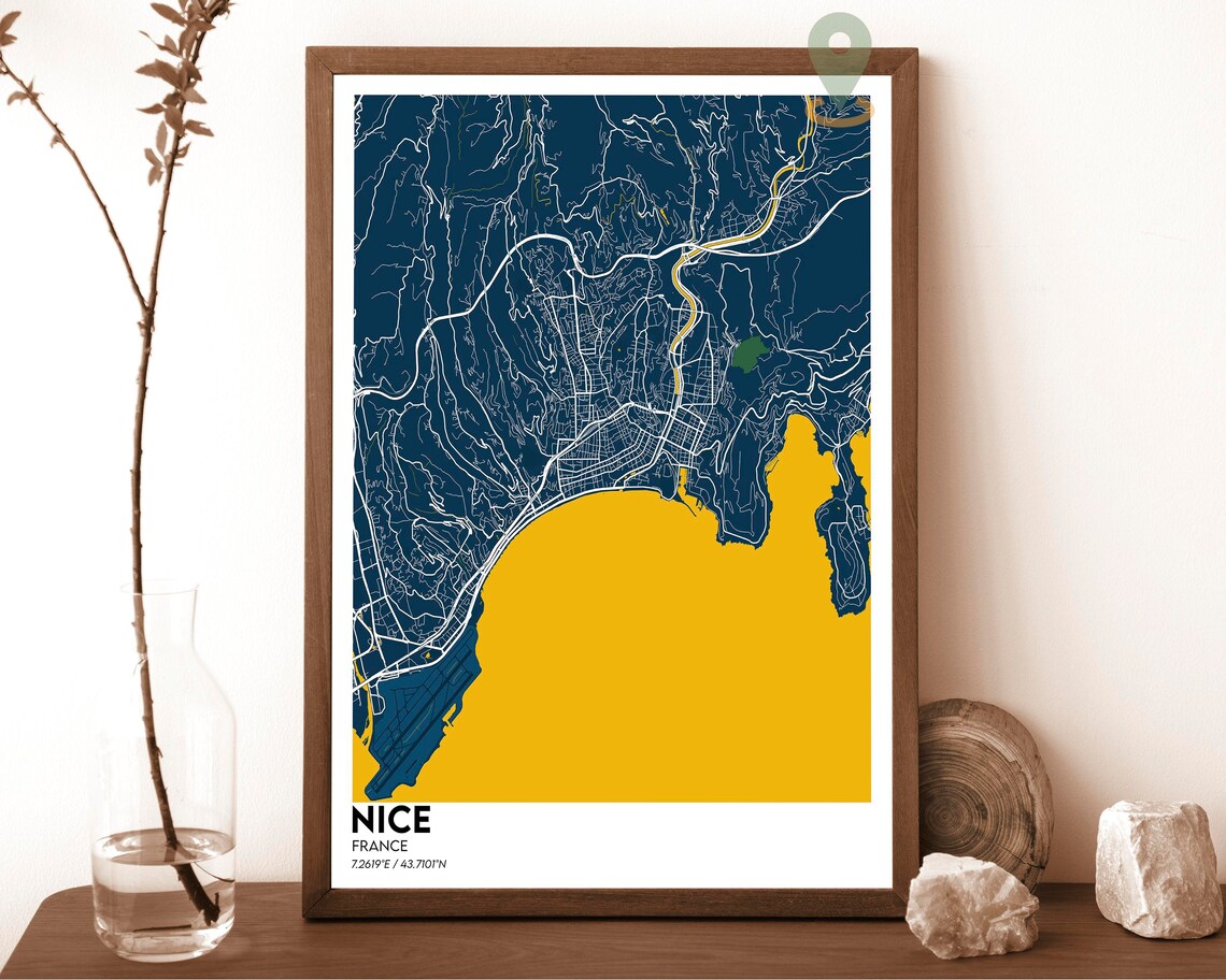 Nice France Purple Mint Street Map Riviera Coastal Art Poster - Image 2