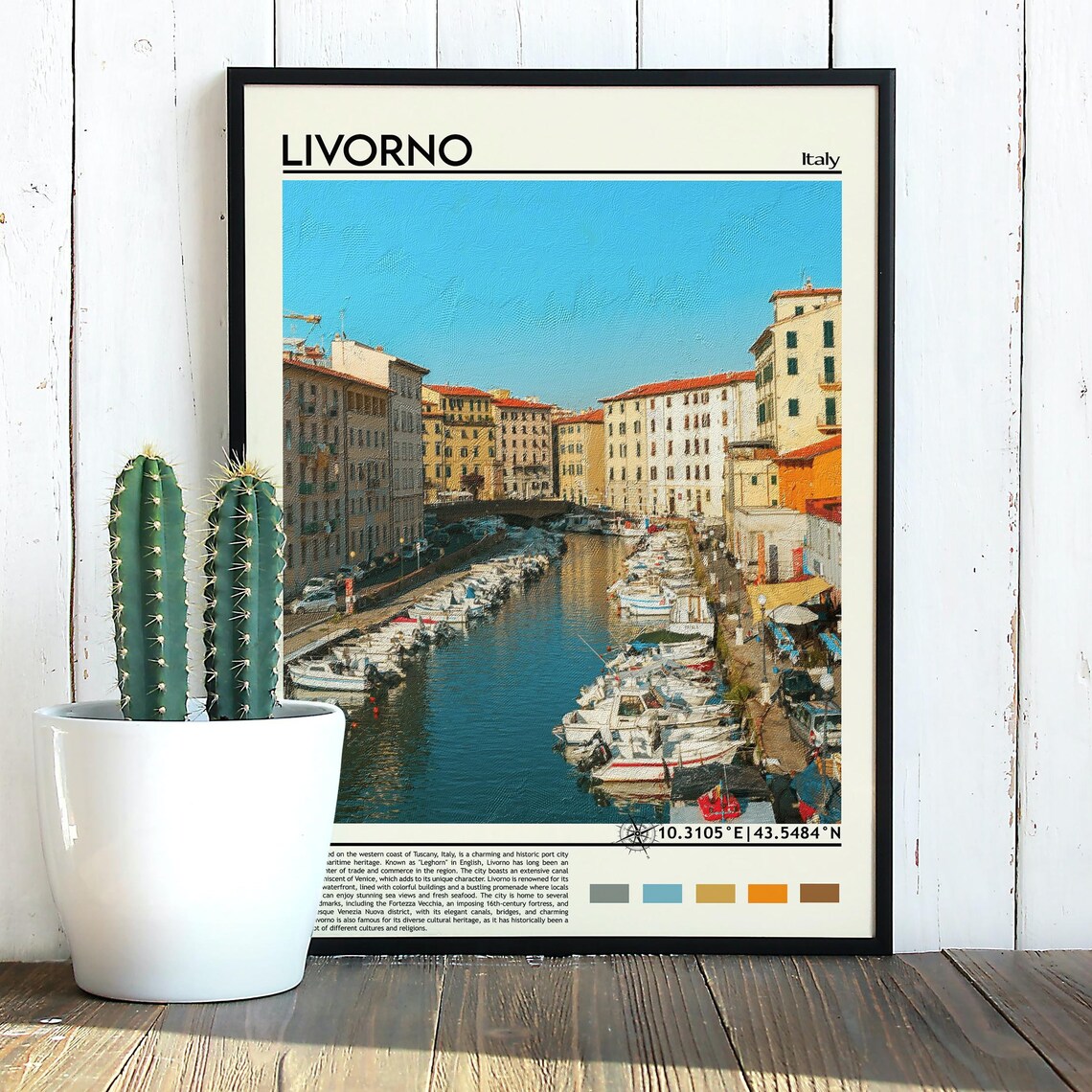 Italian Livorno Canal Harbor Oil Painting Style Travel Poster - Image 5