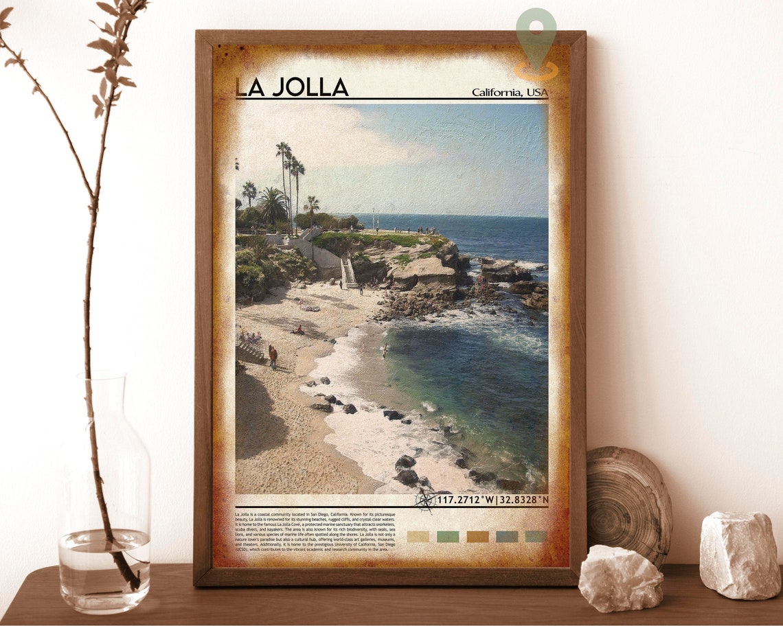 La Jolla California Sandy Cove Beach Cliffs Palms Travel Poster - Image 6