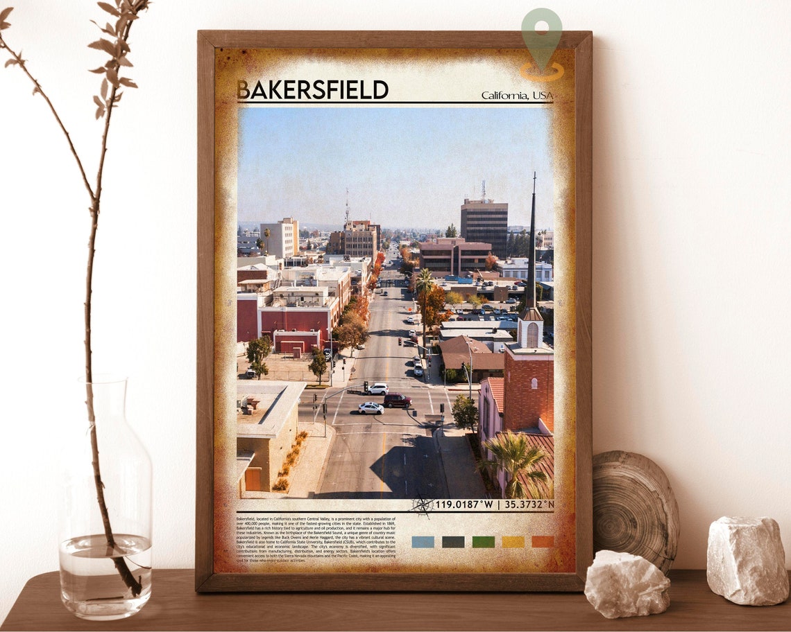 Bakersfield Print Bakersfield Poster Bakersfield Wall Art Bakersfield City Travel Bakersfield Art Print Bakersfield California Print - Image 6