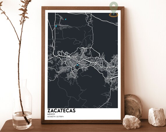 Zacatecas Mexico Bold Midnight Black Modern City Map Art Poster