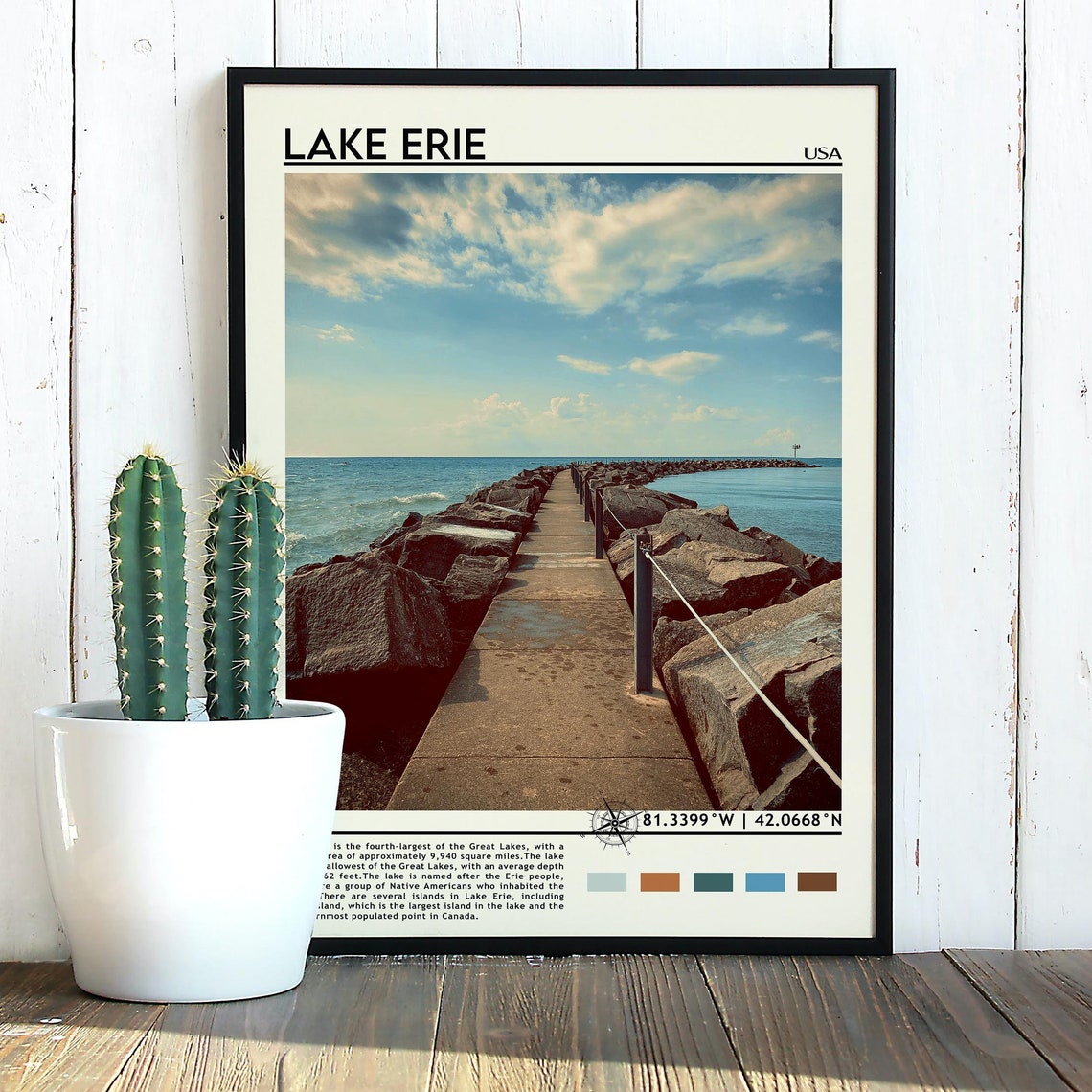 Great Lakes Print Lake Erie Art Lake Erie Poster Lake Erie Photo Lake Erie Lake Erie Painting Lake Erie Poster Vintage Poster - Image 5