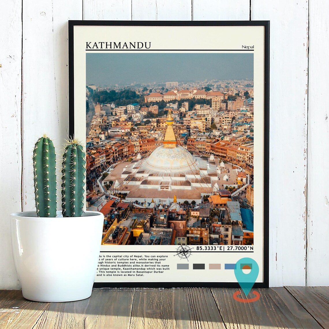 Kathmandu Nepal Boudhanath Stupa Aerial City View Travel Print - Image 3