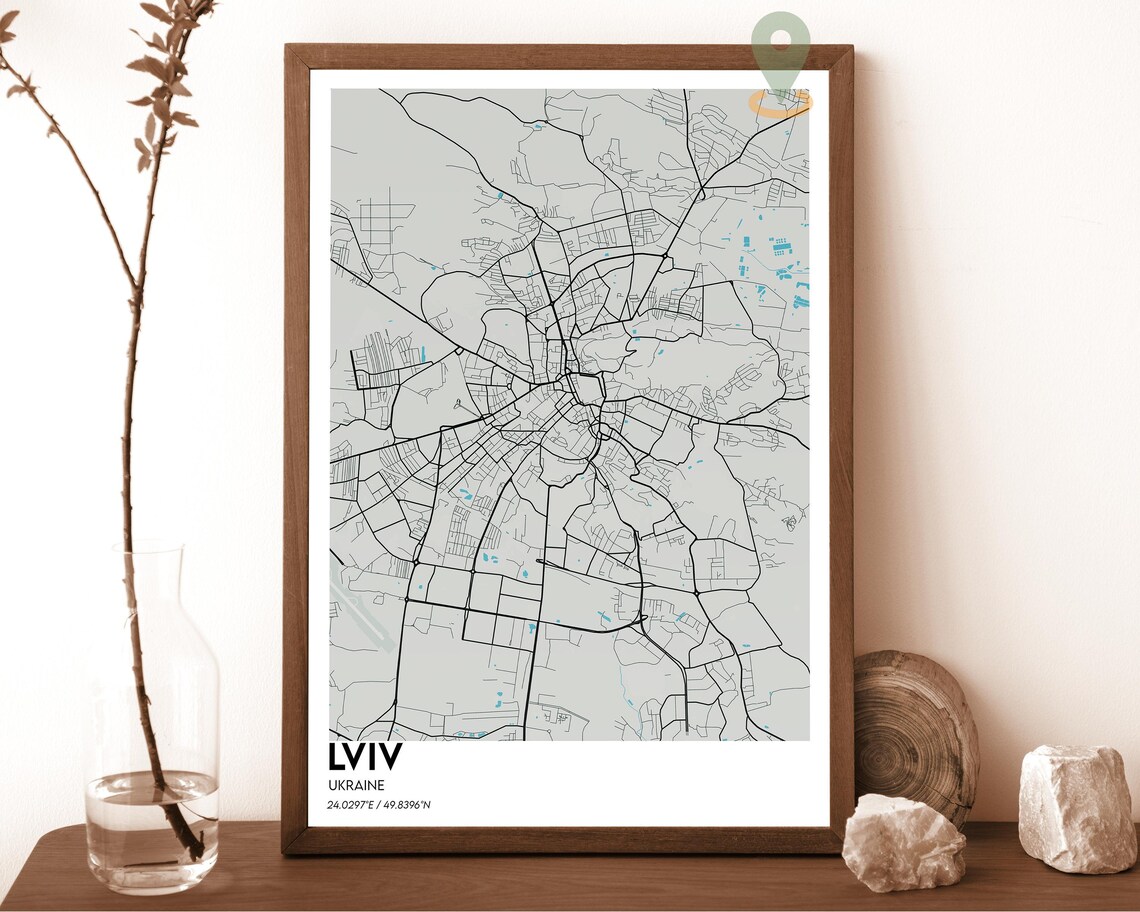 Lviv Ukraine City Street Map Cream Minimalist European Art Poster - Image 2