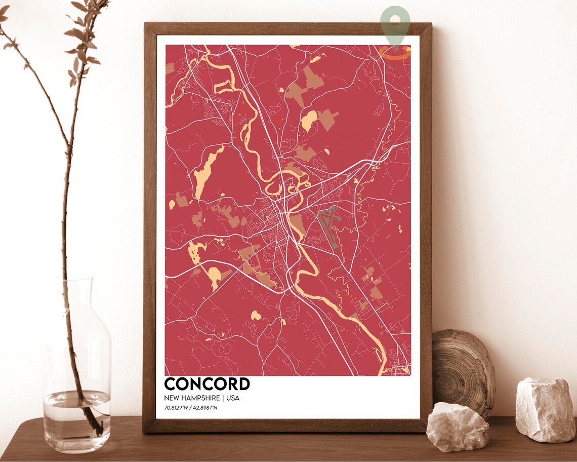 Concord New Hampshire Dark Green Capital City Map Art Poster - Image 4