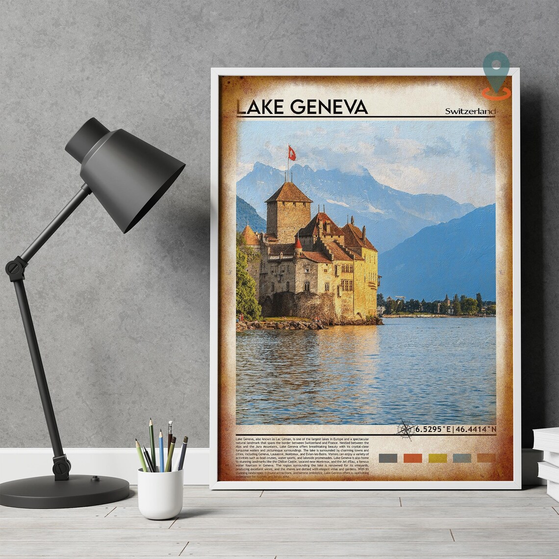 Lake Geneva Switzerland Castle Lakeside Alpine View Travel Poster - Image 4