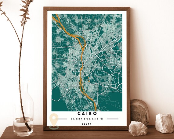 Cairo Egypt City Street Map Nile Gold Green Poster Wall Decor