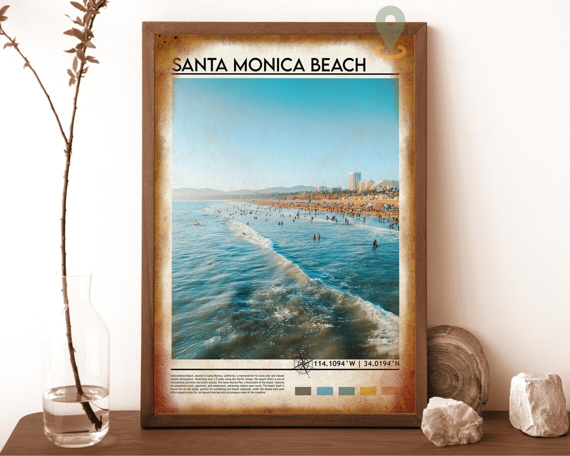 Santa Monica Beach California Waves Crowded Summer Travel Poster - Image 6