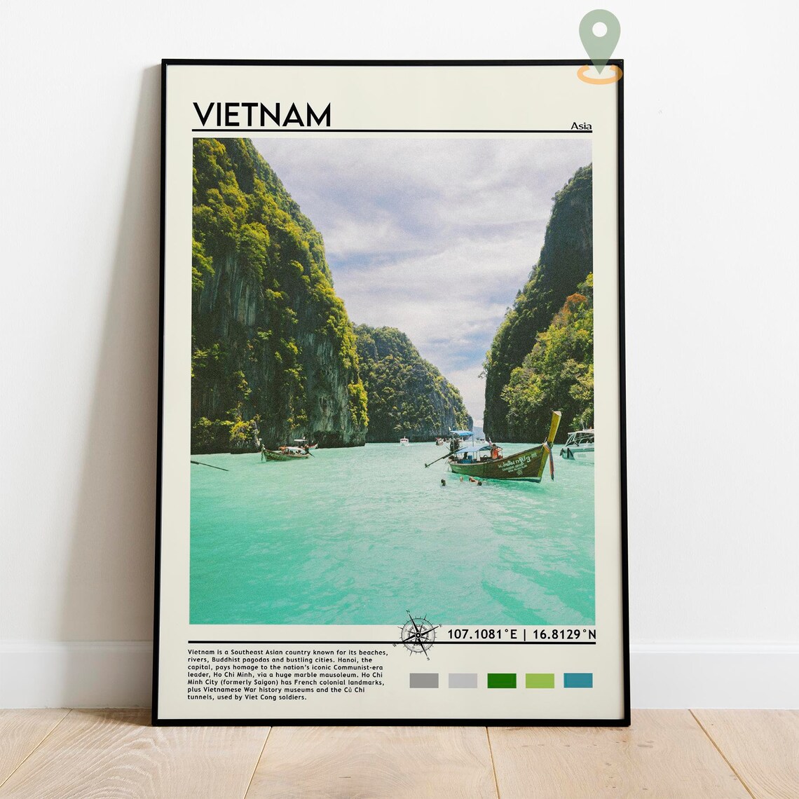 Vietnam Karst Bay Longtail Boats Turquoise Water Asia Travel Poster - Image 2