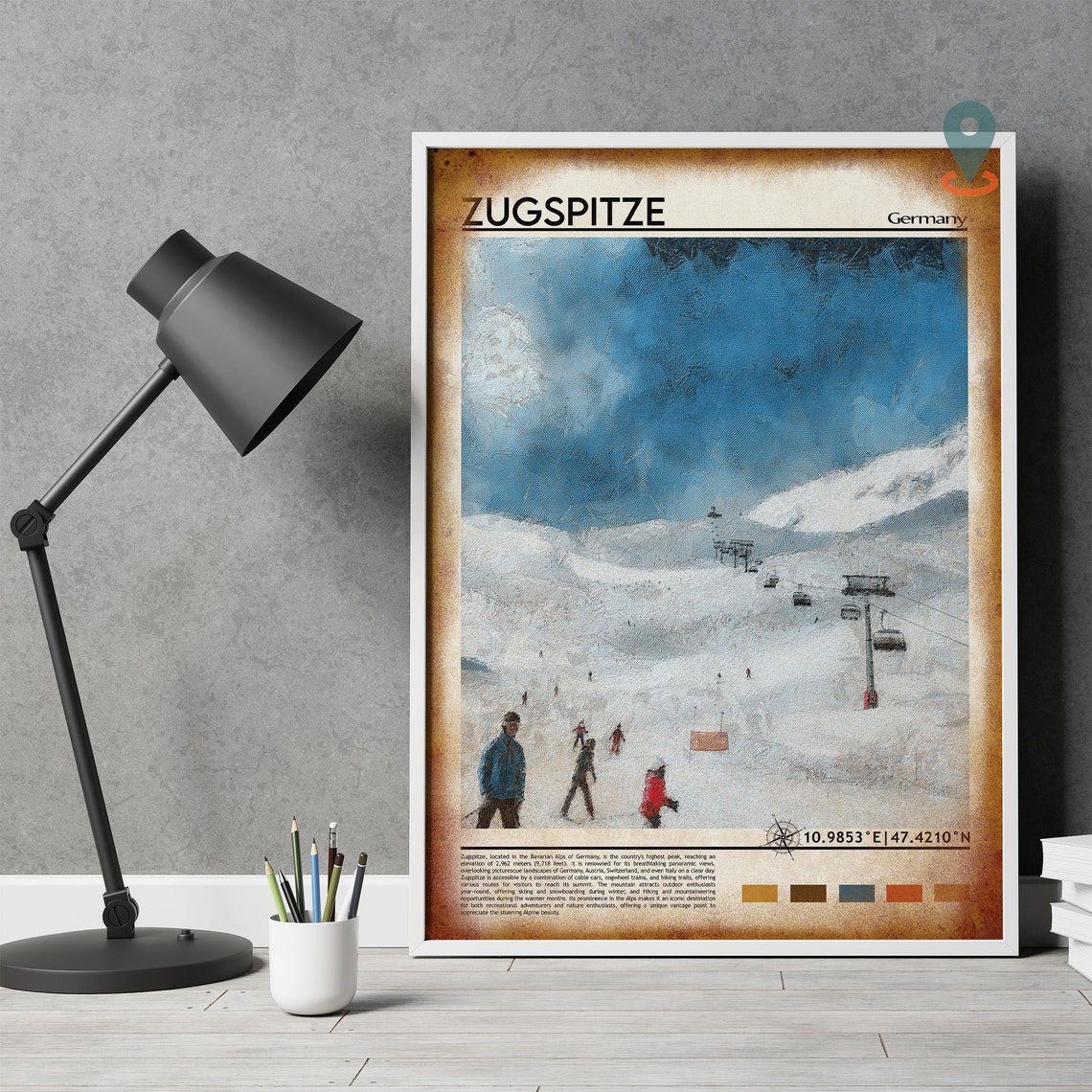 Zugspitze Germany Alpine Ski Slope Gondolas Snow Resort Art Poster - Image 4