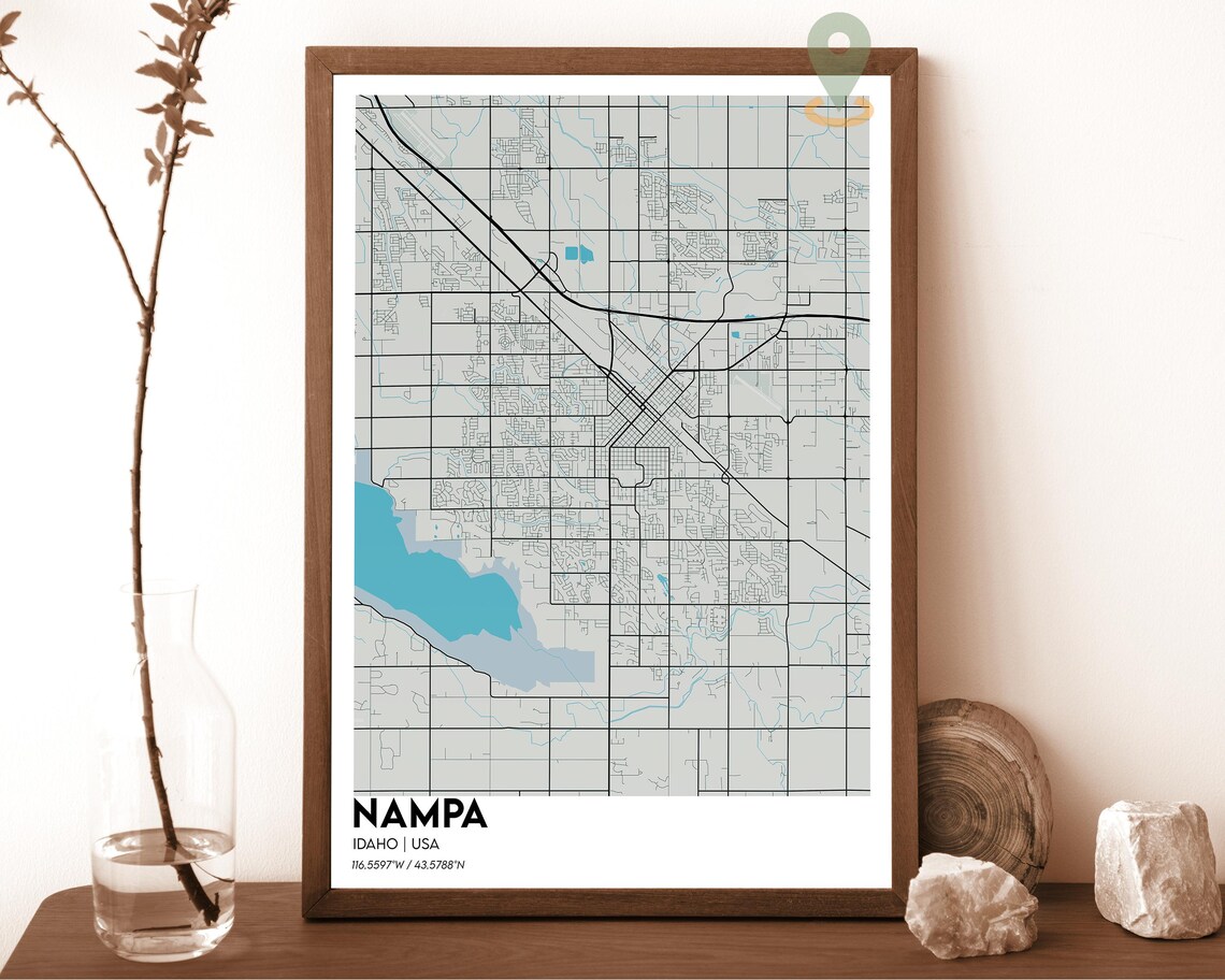 Nampa Idaho Striking Elegant Plum Purple Modern City Map Art Poster - Image 2