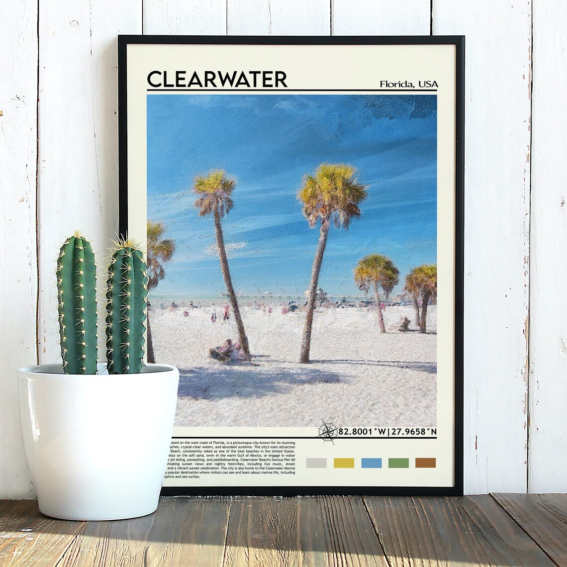 Clearwater Florida White Sand Beach Palm Trees Travel Poster - Image 2