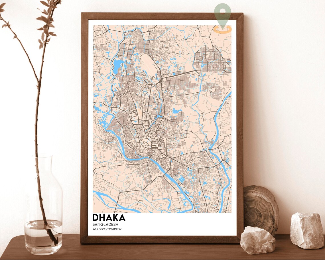 Dhaka Bangladesh City Street Map Navy Gold Art Poster for Map Collectors - Image 3