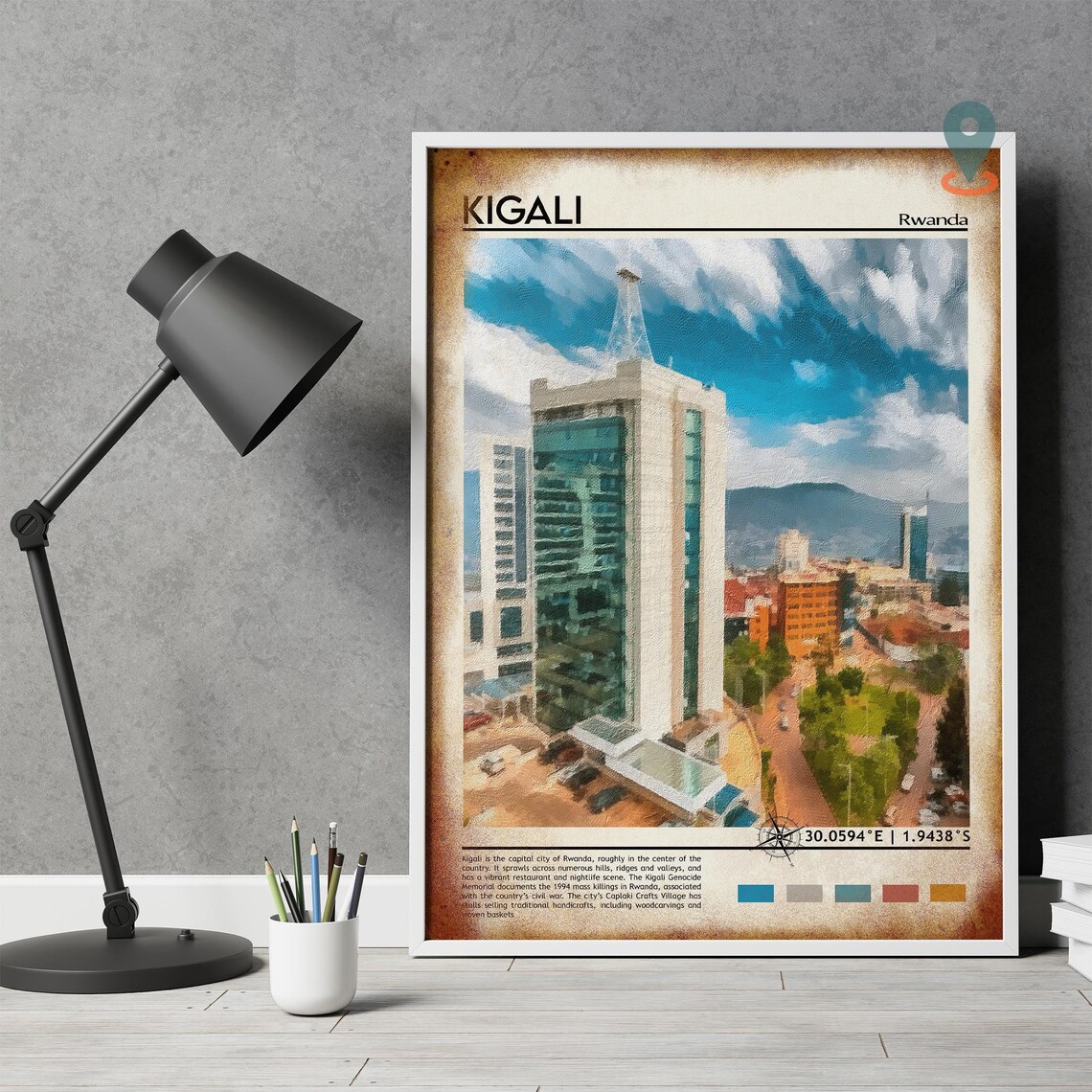 Kigali Rwanda Capital City Skyline Painted Africa City Travel Poster - Image 4