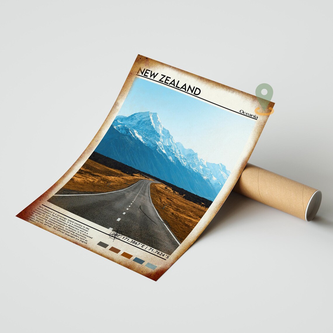 New Zealand South Island Alpine Road Snow Mountain Travel Poster - Image 2