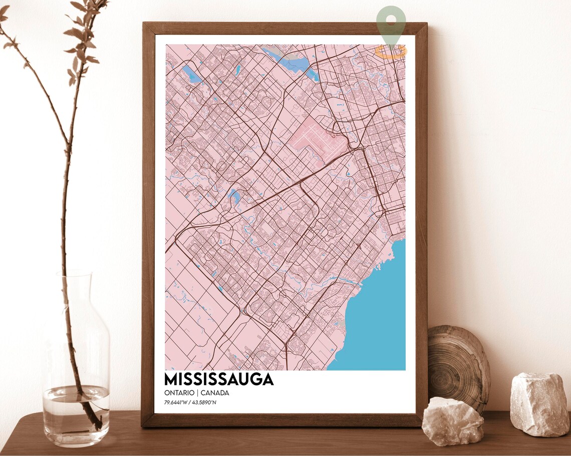 Mississauga Ontario Canada Navy Gold Lake Street Map Art Poster - Image 4