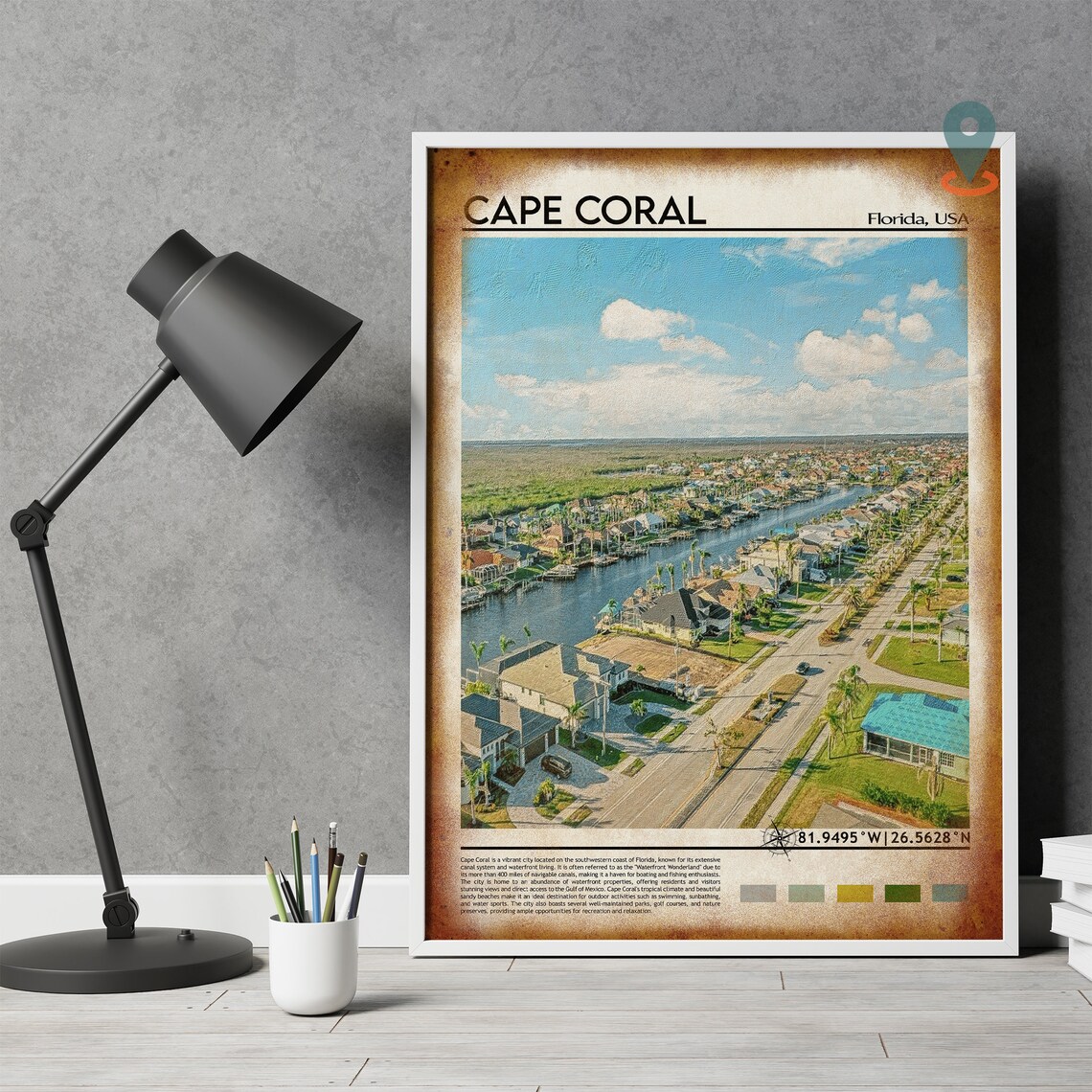 Cape Coral Florida Waterfront Canals Aerial View Travel Poster - Image 4