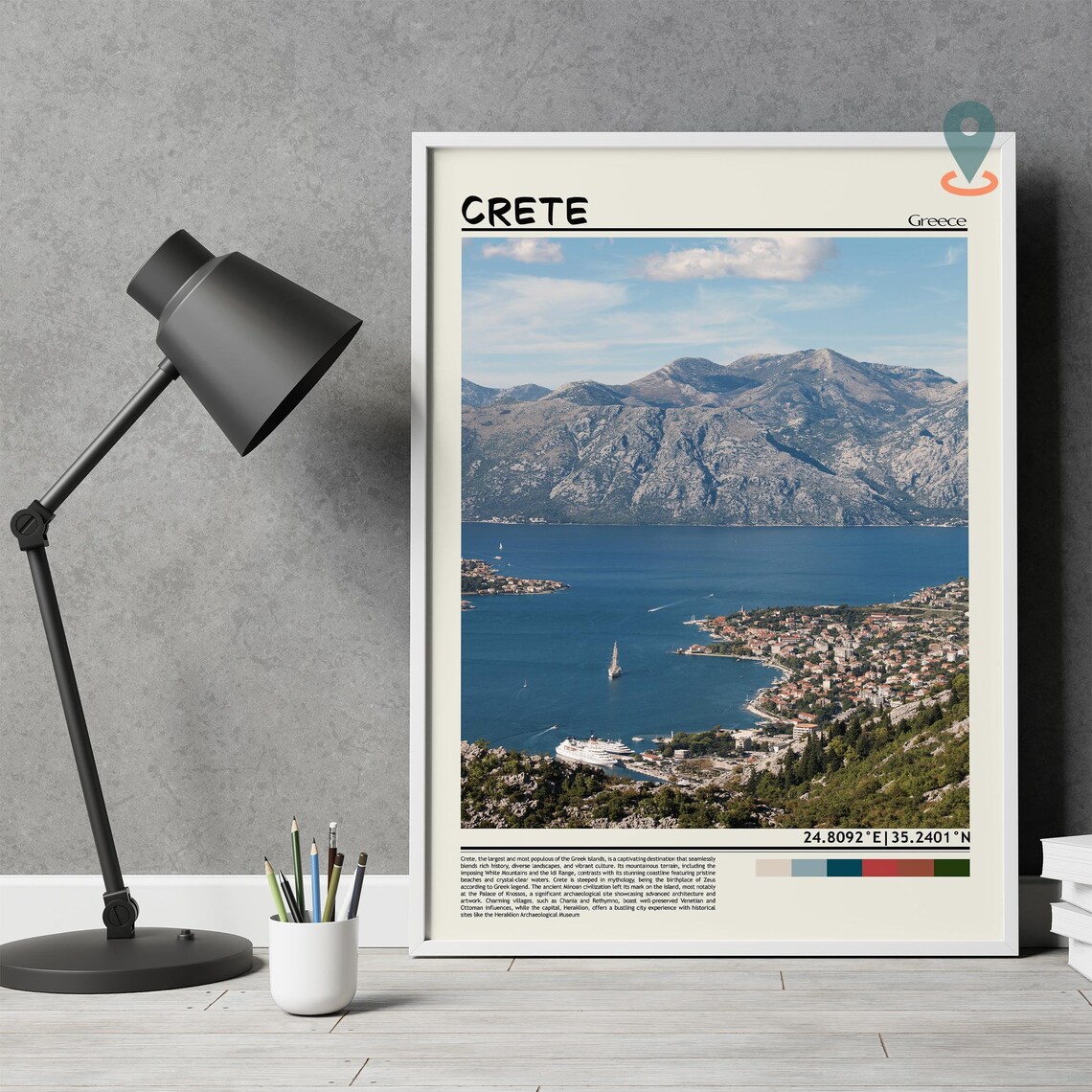 Crete Greece Scenic Coastal Bay Cruise Ship Mountain Travel Poster - Image 4
