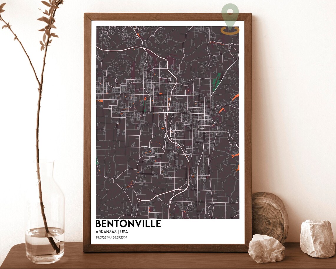 Bentonville Arkansas USA Navy Gold Street Map Modern Art Poster - Image 6