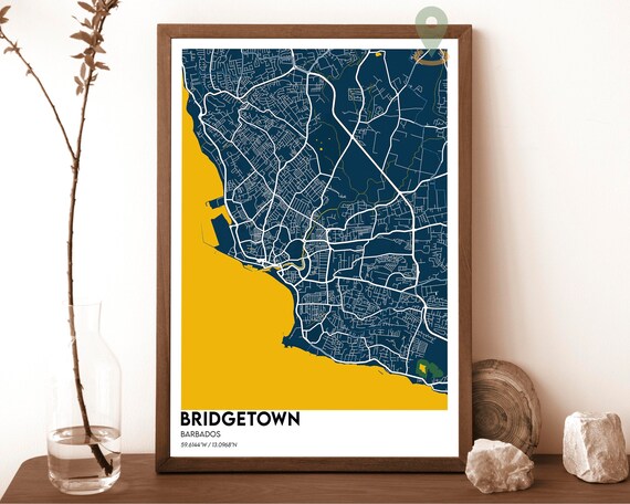 Bridgetown Barbados Navy Yellow Minimalist City Map Design Poster