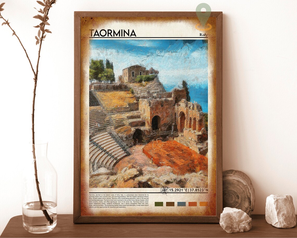 Taormina Italy Ancient Greek Theater Ruins Sea View Painterly Poster - Image 6