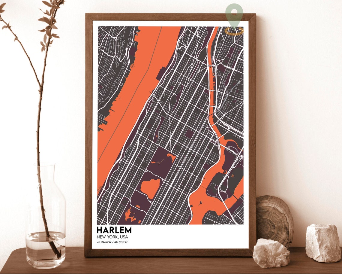 Harlem New York City Map Navy Gold Street Grid Travel Poster - Image 4