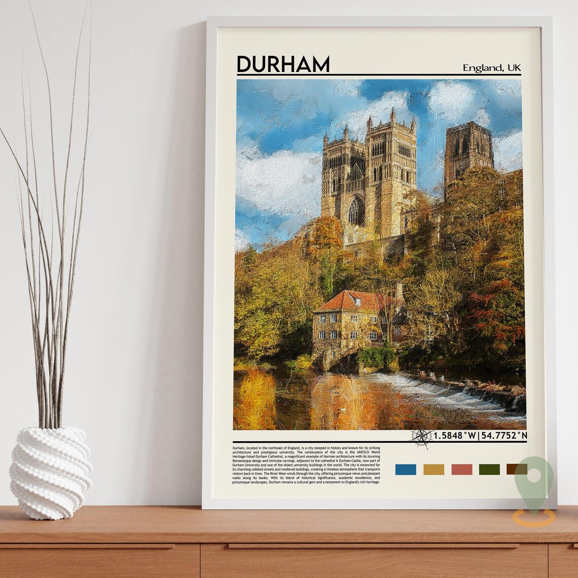 Durham England Cathedral Norman Towers River Weir Historic Poster - Image 2