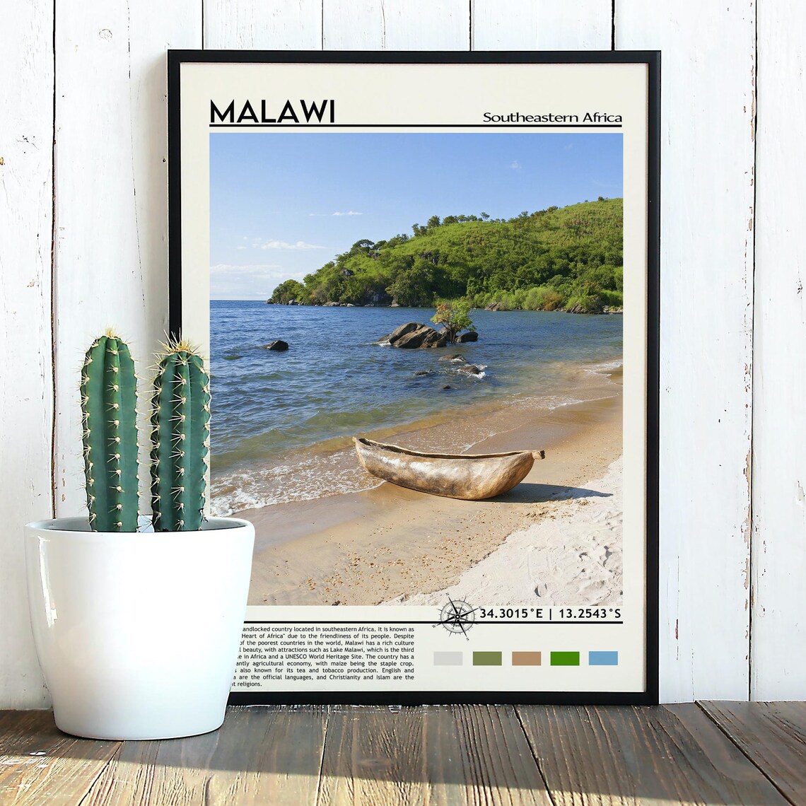 Malawi Southeastern Africa Lake Shore Wooden Canoe Beach Poster - Image 3