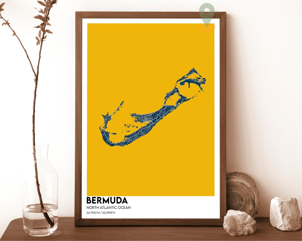 Bermuda North Atlantic Ocean Bold Vintage Blue Island Map Poster - Image 6
