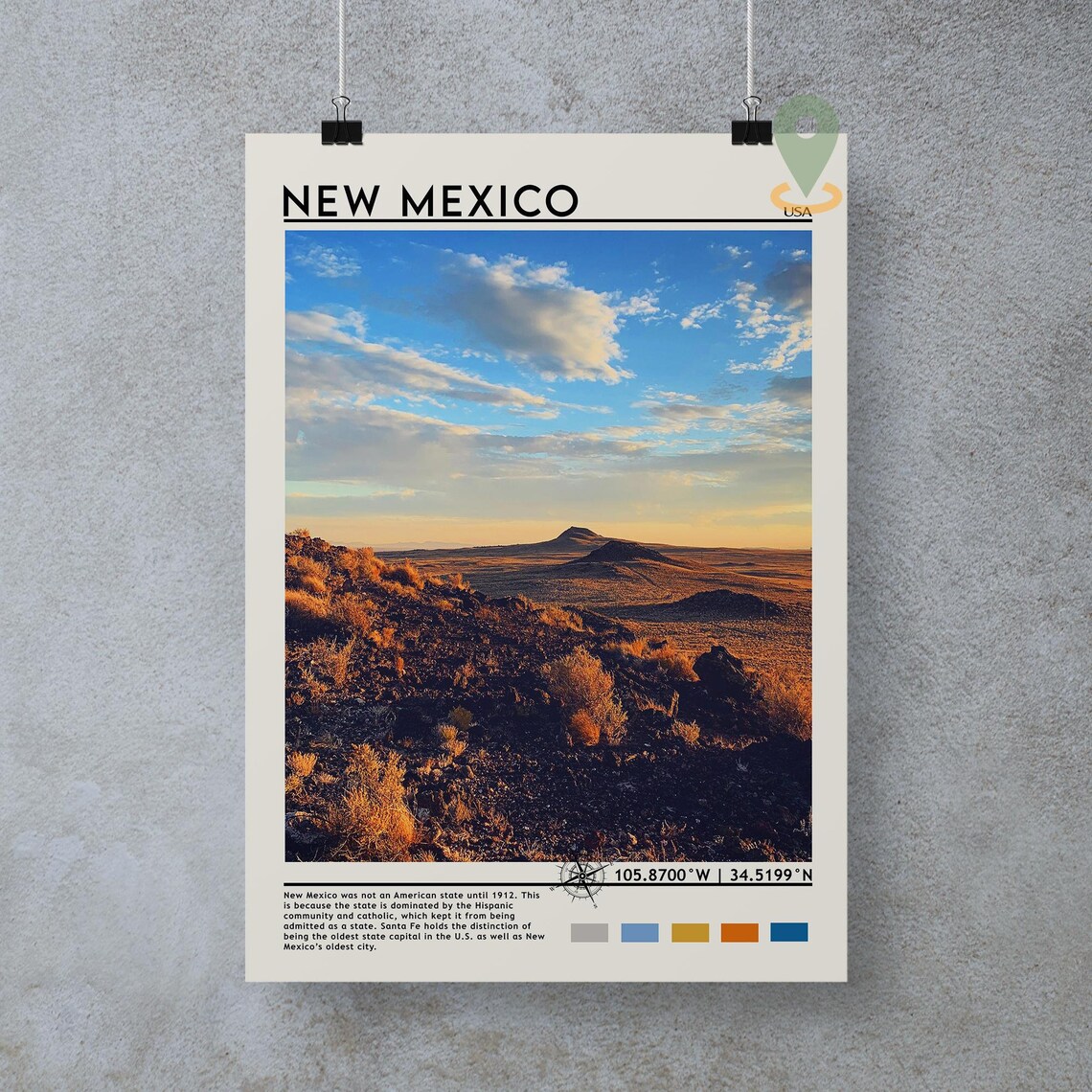 New Mexico USA Desert Volcanic Landscape Sunset Travel Poster - Image 4