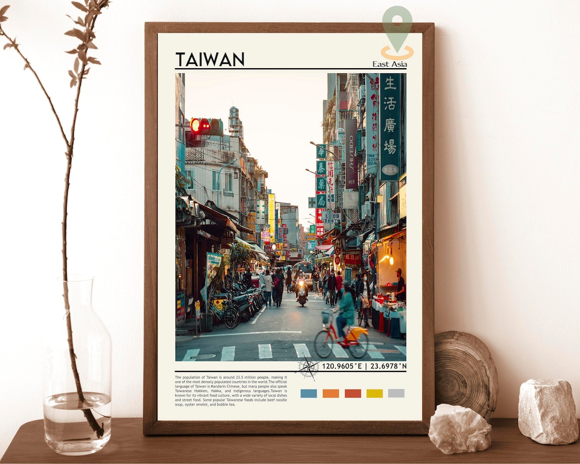 Taiwan Taipei Busy Neon Street East Asia City Nightlife Travel Poster