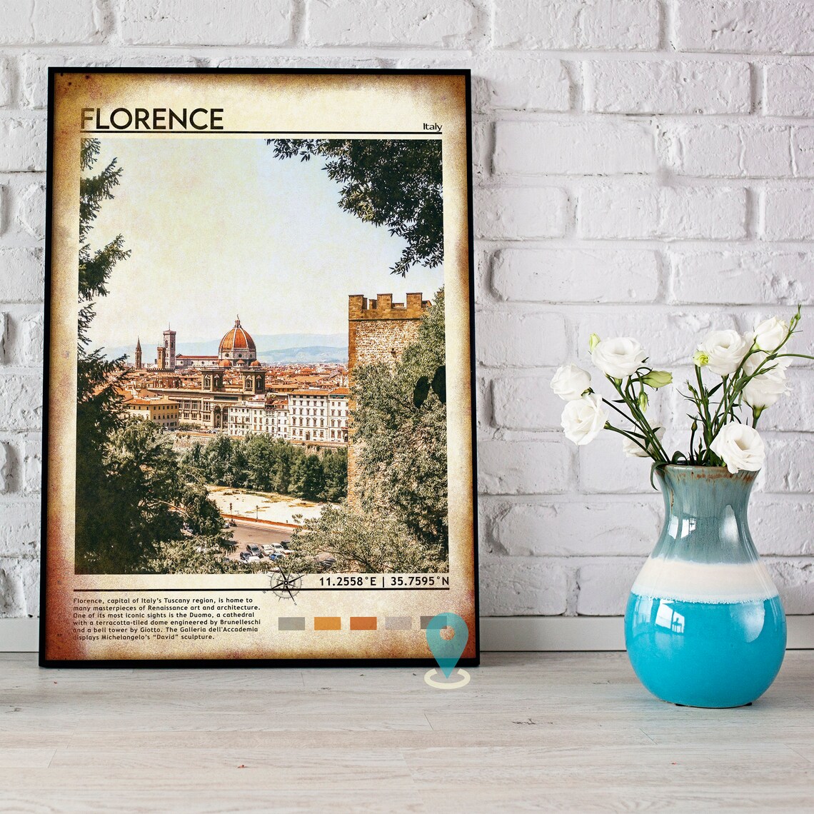 Florence Duomo Cathedral Dome View Italy Vintage Travel Facts Poster - Image 3