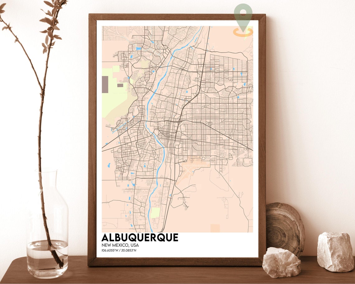 Albuquerque New Mexico City Street Map Red Poster Wall Decor - Image 3