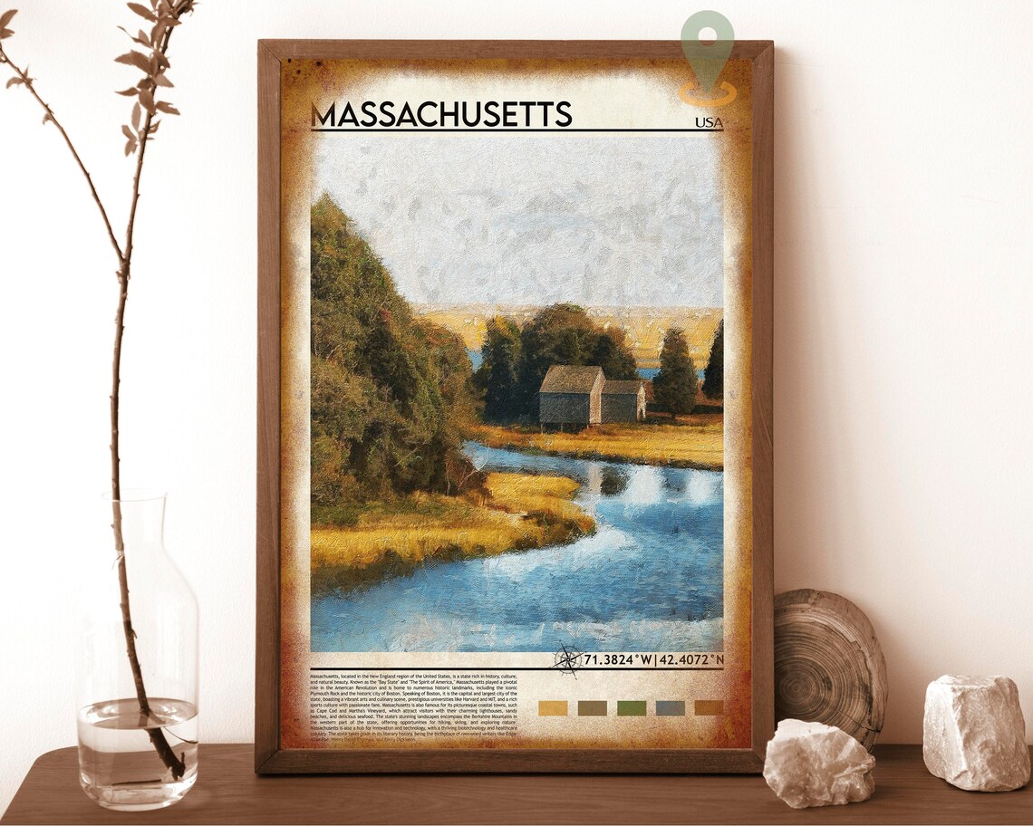 Massachusetts USA New England River Landscape Painting Poster - Image 6
